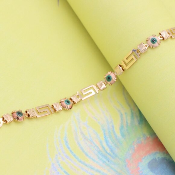 "Greek Key Evil Eye Rose Gold Bracelet, XPNL0825 - Picture 5 of 12